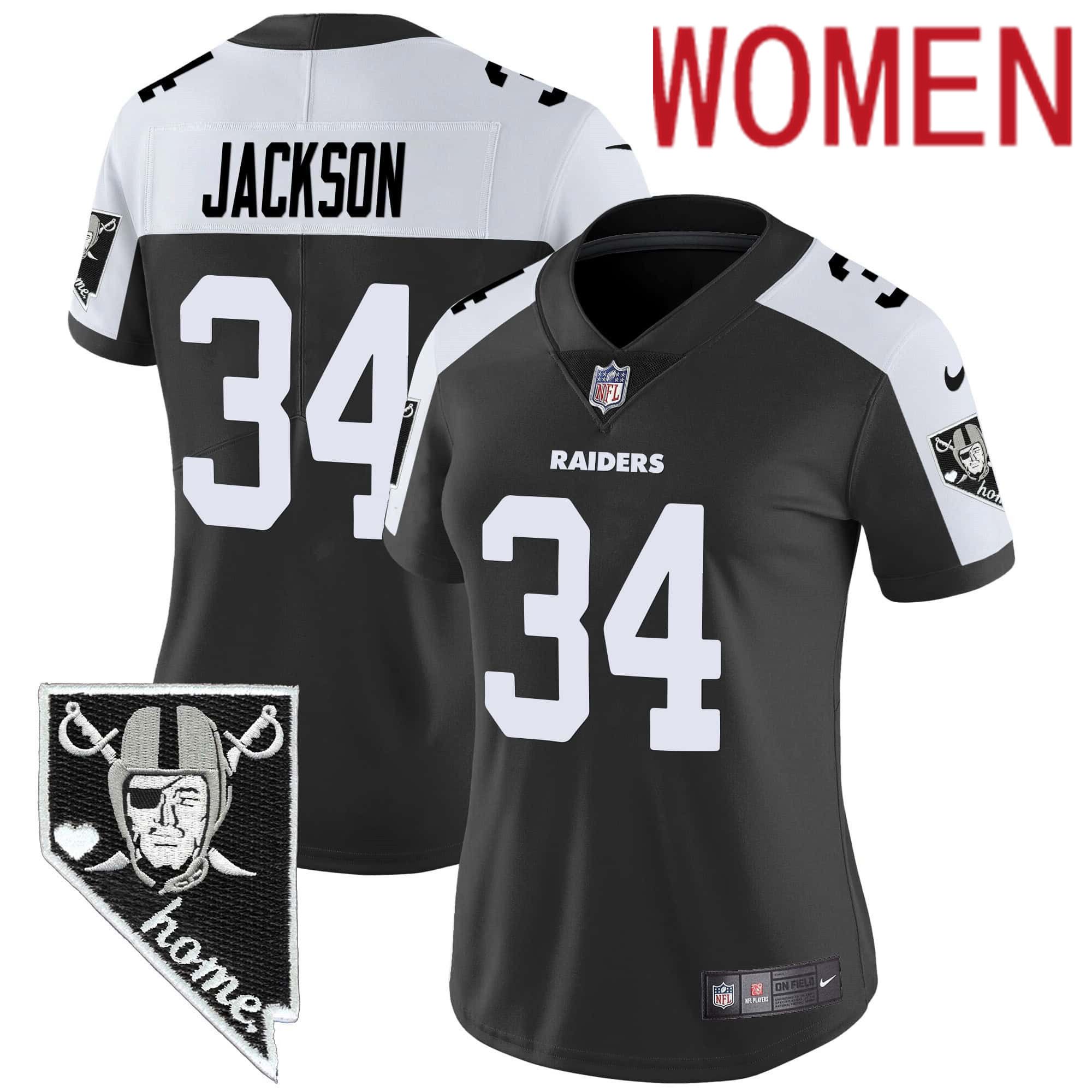 Women Oakland Raiders #34 Jackson Black 2024 Nike Nevada Home Patch Vapor NFL Jersey